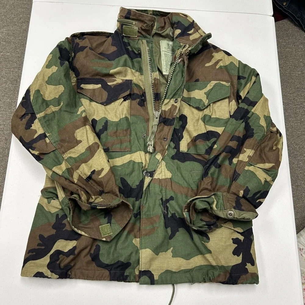 Alpha Industries M-65 Field Coat Mens Small Short Camo Excellent Woodland Jacket